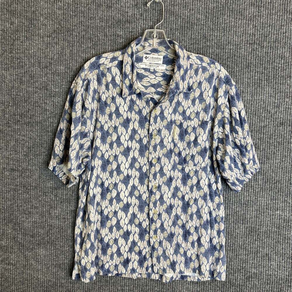 Columbia Mens Printed Outdoor Shirt Sz Medium Short Sleeve Rayon Linen Button Up